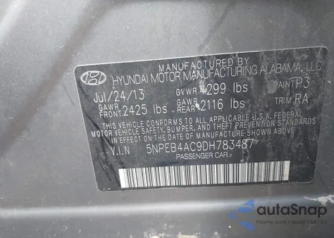 2013 Hyundai Sonata Gls from USA, damaged, VIN 5NPEB4AC9DH783487
